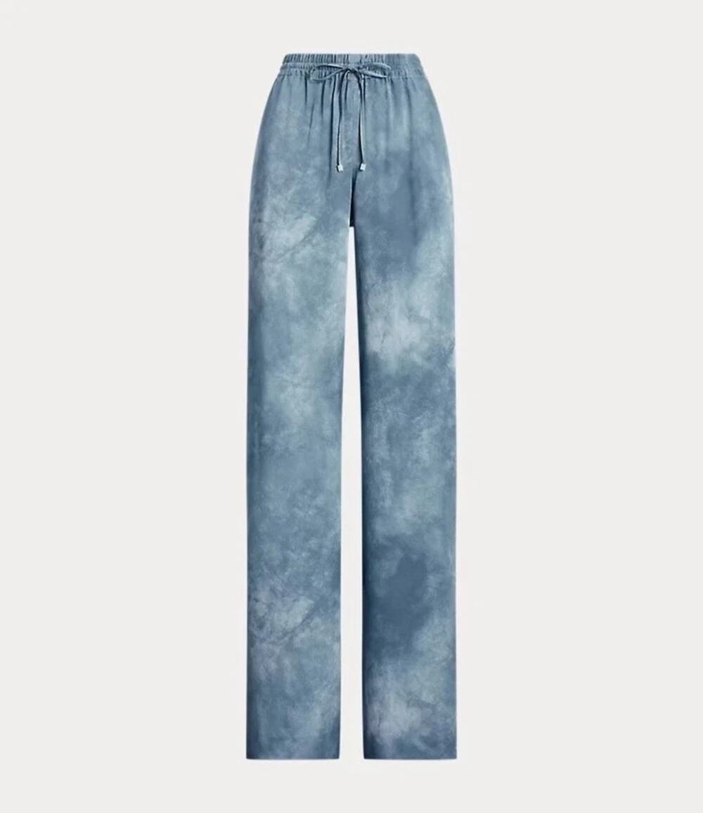 Lauren Ralph Lauren Charmeuse Wide Leg Pants Blue Multi Womens Medium NWT $175